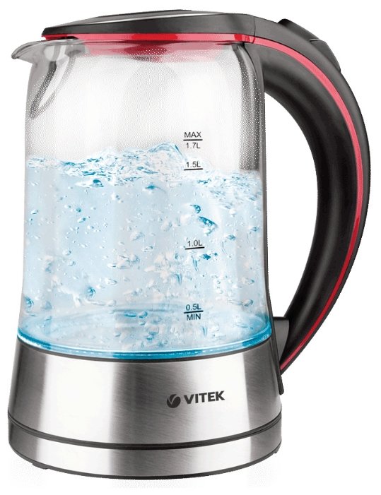 Изображение Электрический чайник VITEK VT-7009 TR (2200 Вт/1,7 л /стекло, металл/прозрачный, черный)