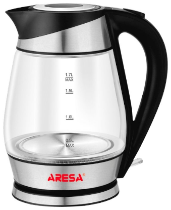 Изображение Электрический чайник Aresa AR-3441 (2000 Вт/1,7 л /стекло, металл/прозрачный, черный)