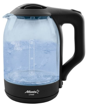 Изображение Электрический чайник Atlanta ATH-2466 (1500 Вт/1,8 л /стекло, пластик/прозрачный, черный)