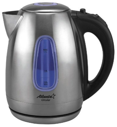 Изображение Электрический чайник Atlanta ATH-2426 (2000 Вт/1,7 л /металл/черный, серебристый)