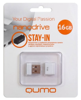 Изображение USB flash Qumo nanoDrive,(USB 2.0/16 Гб)-белый (QM16GUD-NANO-W)
