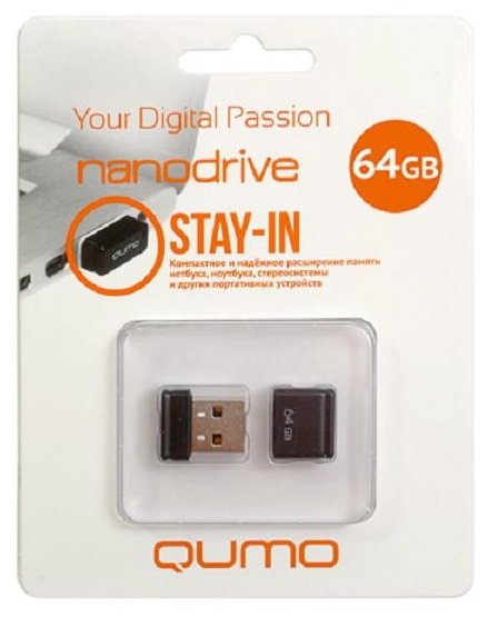 Изображение USB flash Qumo nanoDrive,(USB 2.0/64 Гб)-черный (QM64GUD-NANO-B)