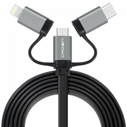 Изображение Кабель соединительный Crown CMCU-3182 USB 2.0 A microUSB+USB 3.0C+Lightning черный 1 м
