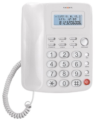 Изображение Проводной телефон teXet TX-250,белый CallerID