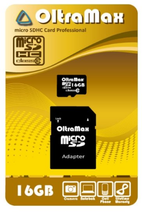 Изображение Карта памяти OltraMax MicroSDHC Class 10 16 Гб адаптер на SD