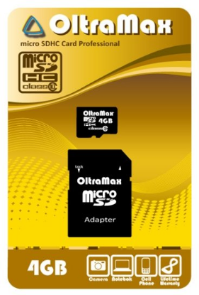 Изображение Карта памяти OltraMax MicroSDHC Class 10 4 Гб адаптер на SD