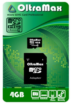 Изображение Карта памяти OltraMax MicroSDHC Class 4 4 Гб адаптер на SD