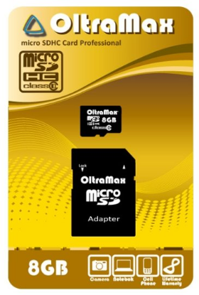 Изображение Карта памяти OltraMax MicroSDHC Class 10 8 Гб адаптер на SD