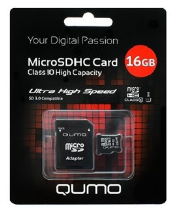 Изображение Карта памяти Qumo MicroSDHC Class 10 16 Гб адаптер на SD QM16GMICSDHC10U1