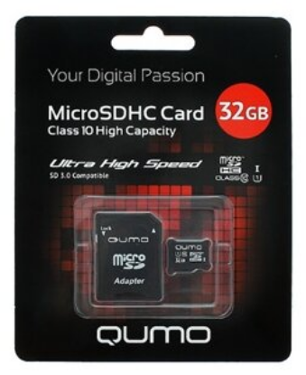 Изображение Карта памяти Qumo MicroSDHC Class 10 32 Гб адаптер на SD QM32GMICSDHC10U1