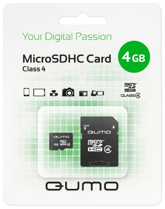 Изображение Карта памяти Qumo MicroSDHC Class 4 4 Гб адаптер на SD QM4GMICSDHC4