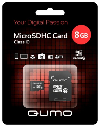 Изображение Карта памяти Qumo MicroSDHC Class 10 8 Гб адаптер на SD QM8GMICSDHC10U1
