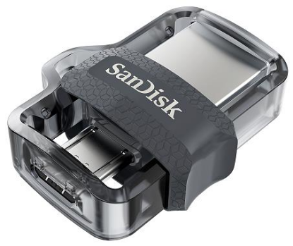 Изображение USB flash SanDisk Ultra Dual Drive m3.0,(USB 3.0/microUSB/128 Гб)-прозрачный, серый (SDDD3-128G-G46)