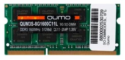 Изображение Оперативная память 8 GB DDR3L Qumo QUM3S-8G1600C11L  (12800 МБ/с, 1600 МГц, CL11)