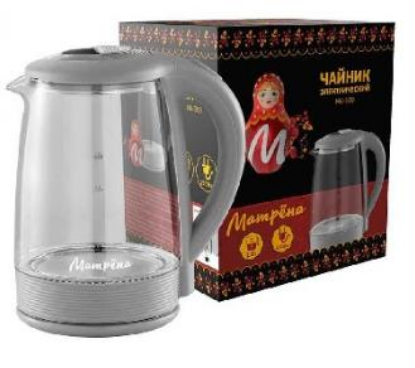Изображение Электрический чайник МАТРЁНА MA-009 (1500 Вт/2 л /стекло/серый)