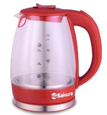 Изображение Электрический чайник Sakura SA-2717R (2200 Вт/1,7 л /стекло, металл, пластик/красный)