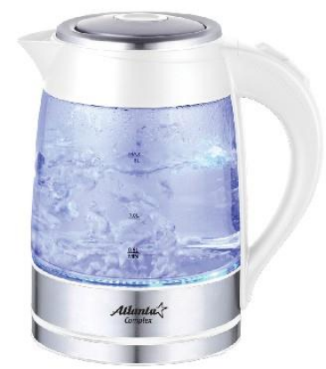 Изображение Электрический чайник Atlanta ATH-2462 (2000 Вт/1,8 л /стекло, пластик/прозрачный, белый)