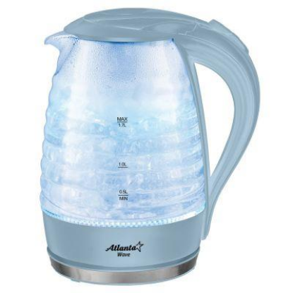 Изображение Электрический чайник Atlanta ATH-2467 (2200 Вт/1,7 л /стекло, пластик/голубой, прозрачный)