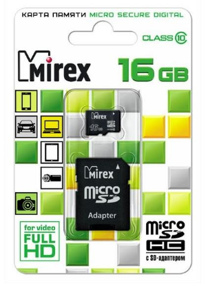 Изображение Карта памяти Mirex MicroSDHC Class 10 16 Гб адаптер на SD 13613-AD10SD16