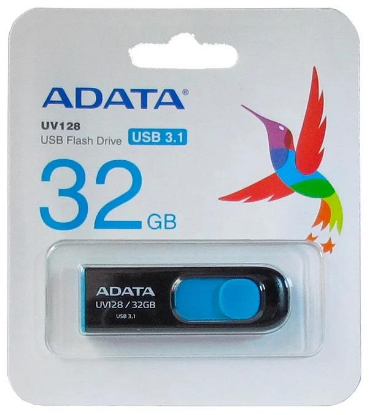 Изображение USB flash ADATA DashDrive UV128,(USB 3.1/128 Гб)-синий, черный (AUV128-128G-RBE)