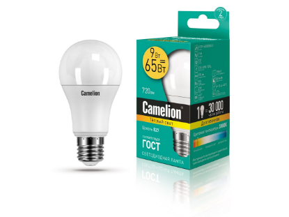 Изображение Лампа светодиодная Camelion LED9-A60/830 Е27 3000К 9 Вт