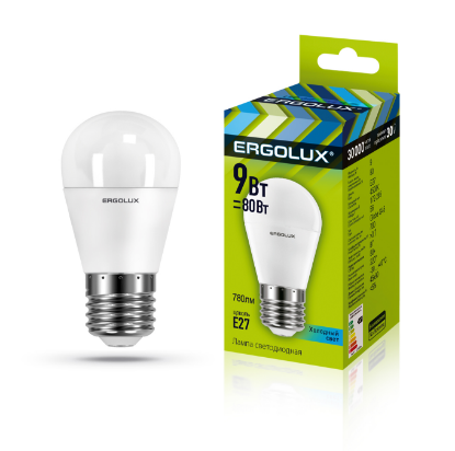 Изображение Лампа светодиодная Ergolux G45 Е27 4500K 9 Вт