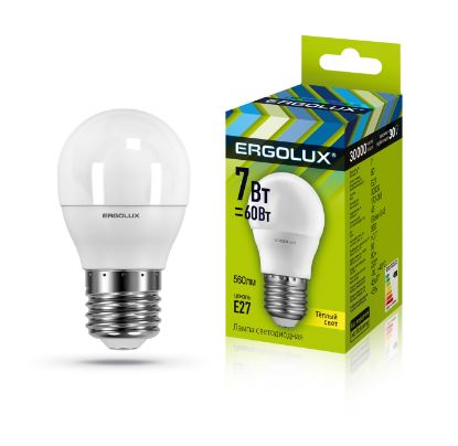 Изображение Лампа светодиодная Ergolux G45 Е27 3000К 7 Вт