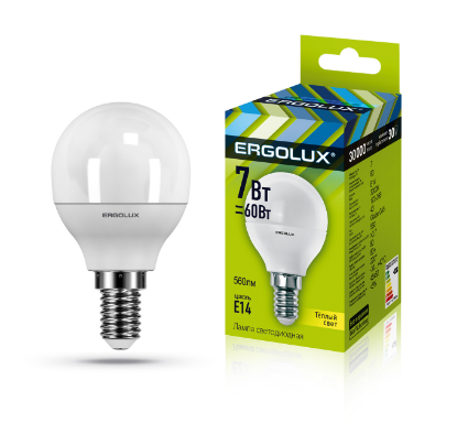 Изображение Лампа светодиодная Ergolux G45 Е14 3000К 7 Вт