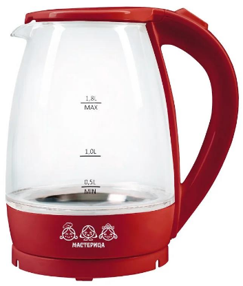 Изображение Электрический чайник Мастерица EK-1801G (1850 Вт/1,8 л /стекло, пластик/красный)