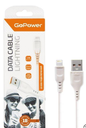 Изображение Кабель соединительный GoPower GP01L USB 2.0 A Lightning 8P белый 1 м