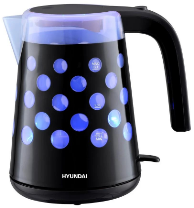 Изображение Электрический чайник Hyundai HYK-G2012 (2200 Вт/1,7 л /пластик/черный)