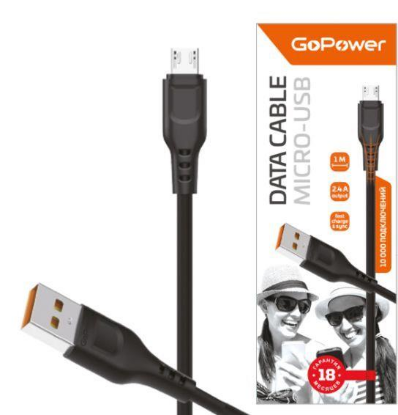 Изображение Кабель соединительный GoPower GP01M USB 2.0 A Micro USB 2.0 B черный 1 м