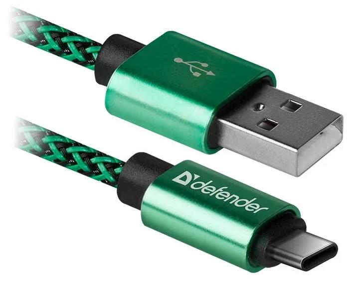 Изображение Кабель соединительный Defender USB09-03T PRO USB 2.0 A USB Type-C зеленый 1 м