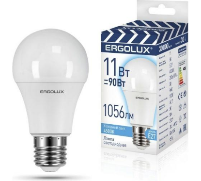 Изображение Лампа светодиодная Ergolux LED-A60-11W-E27-4K Е27 4500K 11 Вт