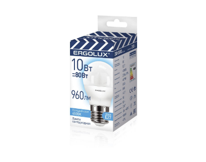 Изображение Лампа светодиодная Ergolux LED-G45-10W-E27-4K Е27 4500K 10 Вт