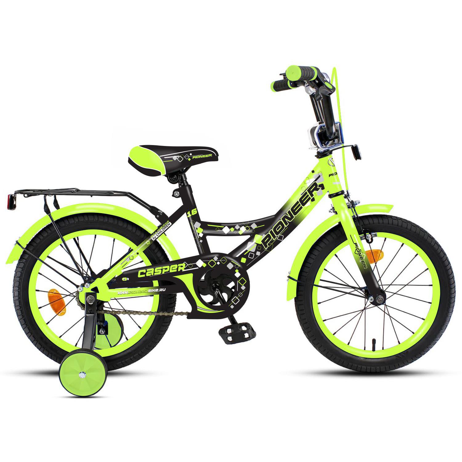 Изображение Велосипед Pioneer Casper 16 (черный, светло-зеленый/16 "/10.0 ")-