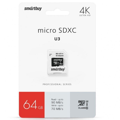 Изображение Карта памяти SmartBuy MicroSDXC Class 10 64 Гб адаптер на SD SB64GBSDCL10U3-01