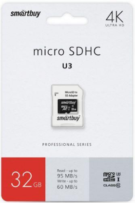 Изображение Карта памяти SmartBuy MicroSDHC Class 10 32 Гб адаптер на SD SB32GBSDCL10U3L-01