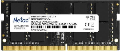 Изображение Оперативная память 4 GB DDR4 NETAC NTBSD4N26SP-04 (21300 МБ/с, 2666 МГц, CL19)