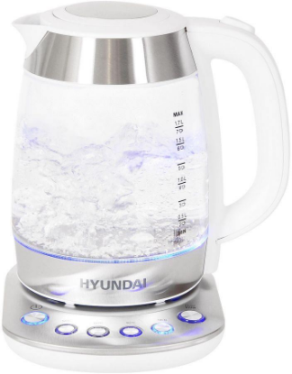 Изображение Электрический чайник Hyundai HYK-G4033 (2200 Вт/1,7 л /стекло, пластик/белый, серебристый)
