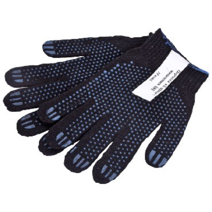 Изображение РОССИЯ перчатки х/б с пвХ черные 10 класс, 4 нити (91346)
