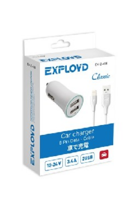 Изображение EXPLOYD EX-Z-418 8 Pin 3.4А 2.4А+1А 2хUSB белый Classic Автомобильное ЗУ