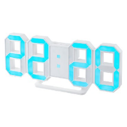 Изображение PERFEO PF-5203 LUMINOUS LED часы-будильник белый корпус/синяя подсветка