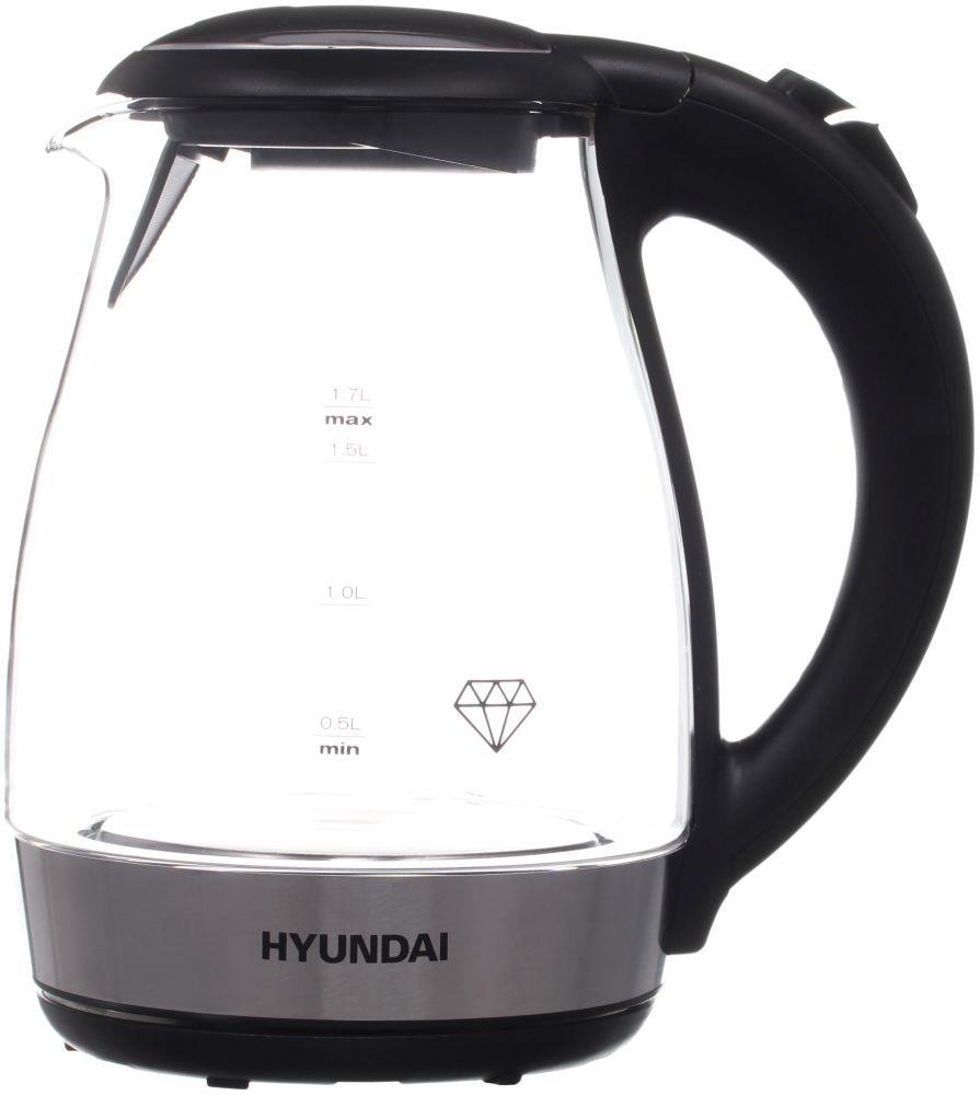 Изображение Электрический чайник Hyundai HYK-G2030 (2200 Вт/1,7 л /стекло, пластик/прозрачный, черный)