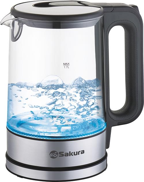 Изображение Электрический чайник Sakura SA-2726SBK (2200 Вт/1,7 л /стекло/прозрачный, серебристый)