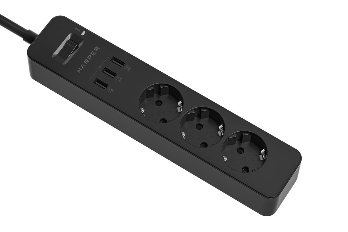 Изображение Сетевой фильтр Harper UCH-315 1,5 м, черный