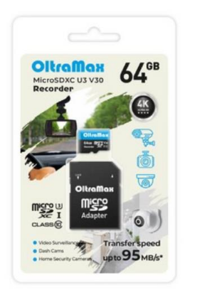Изображение Карта памяти OltraMax MicroSDXC Class 10 64 Гб адаптер на SD OM64GCSDXC10-U3-V30