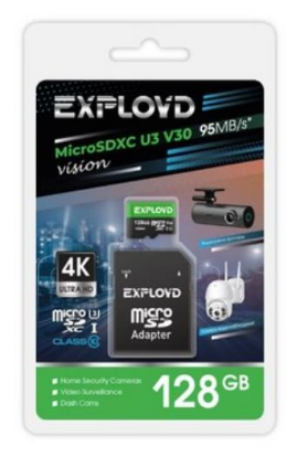 Изображение Карта памяти Exployd MicroSDXC Class 10 128 Гб адаптер на SD EX128GCSDXC10-U3-V30
