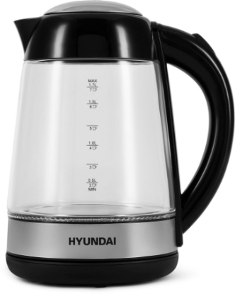Изображение Электрический чайник Hyundai HYK-G3803 (2200 Вт/1,7 л /стекло, пластик/черный, серебристый)