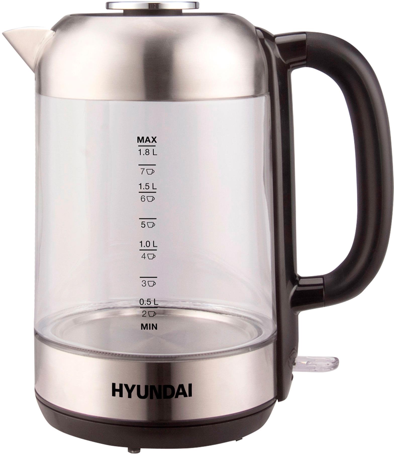 Изображение Электрический чайник Hyundai HYK-G4034 (2200 Вт/1,8 л /стекло, пластик/черный, серебристый)